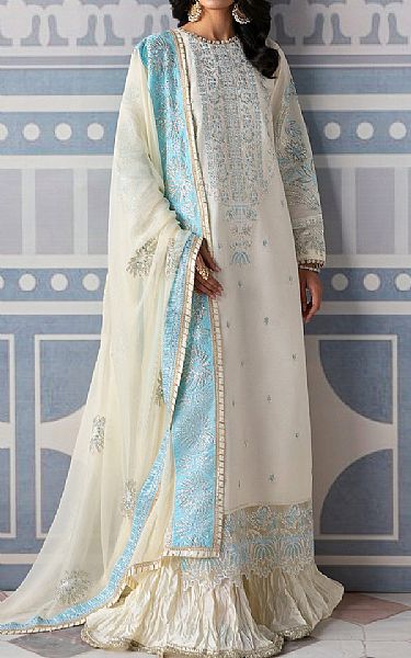 Sahane White Raw Silk Suit | Pakistani Embroidered Chiffon Dresses USA- Image 1