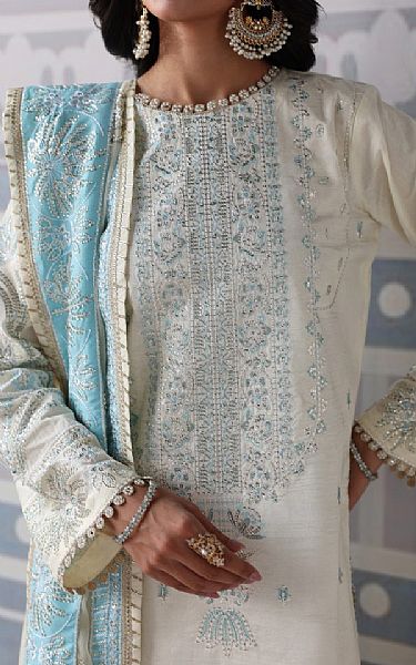 Sahane White Raw Silk Suit | Pakistani Embroidered Chiffon Dresses USA- Image 3