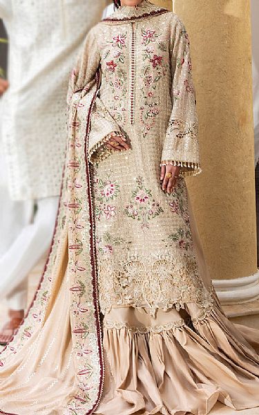 Sahane Beige Khadi Net Suit | Pakistani Embroidered Chiffon Dresses USA- Image 1