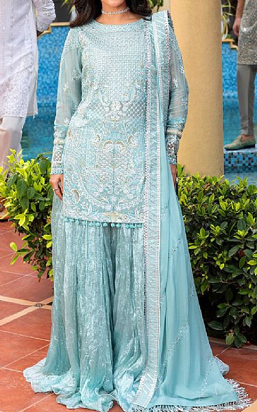 Sahane Sky Blue Chiffon Suit | Pakistani Embroidered Chiffon Dresses USA- Image 1