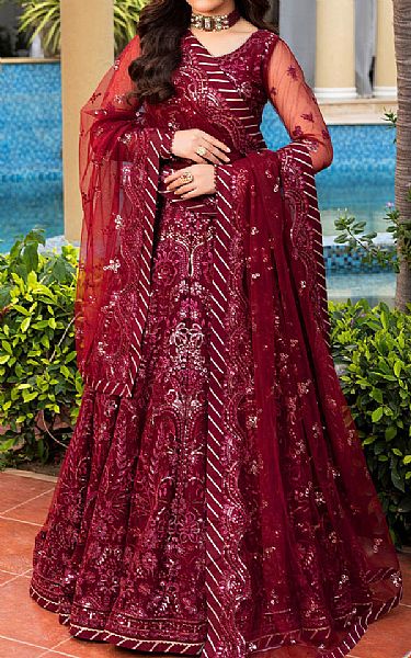 Sahane Wine Red Net Suit | Pakistani Embroidered Chiffon Dresses USA- Image 1