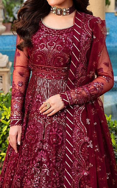 Sahane Wine Red Net Suit | Pakistani Embroidered Chiffon Dresses USA- Image 3