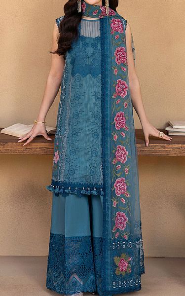 Saira Rizwan Denim Blue Lawn Suit | Pakistani Lawn Dress in USA- Image 1