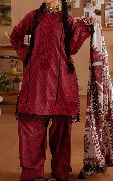 Saira Rizwan Brick Red Lawn Suit | Pakistani Lawn Dress in USA- Image 1
