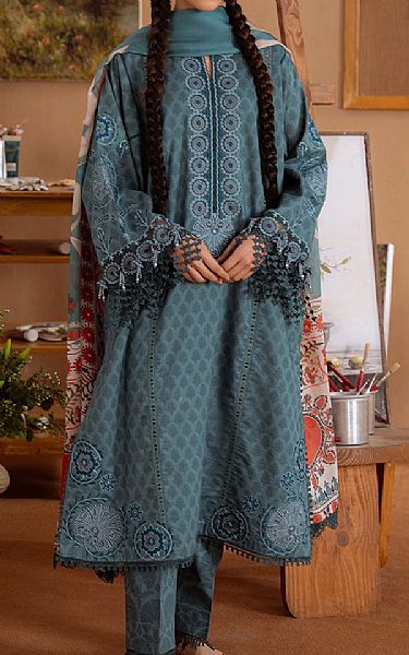 Saira Rizwan Greyish Turquoise Lawn Suit | Pakistani Lawn Dress in USA- Image 1