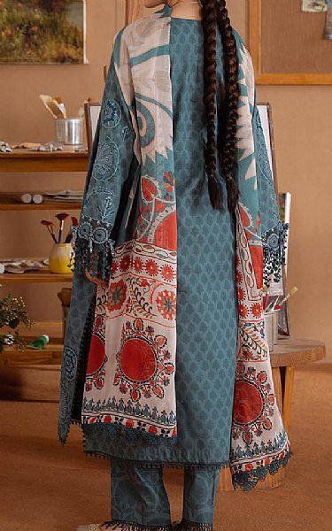 Saira Rizwan Greyish Turquoise Lawn Suit | Pakistani Lawn Dress in USA- Image 2