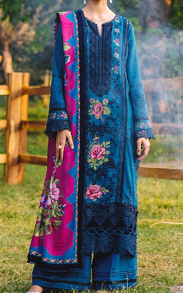 Saira Rizwan Teal Blue Khaddar Suit | Pakistani Winter Dresses in USA- Image 1