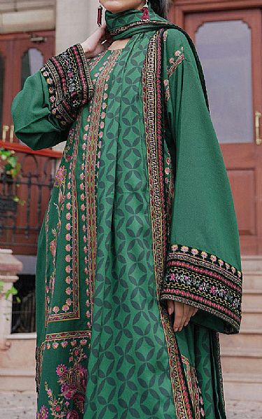 Saira Rizwan Emerald Green Karandi Suit | Pakistani Winter Dresses- Image 1