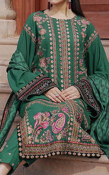 Saira Rizwan Emerald Green Karandi Suit | Pakistani Winter Dresses- Image 2