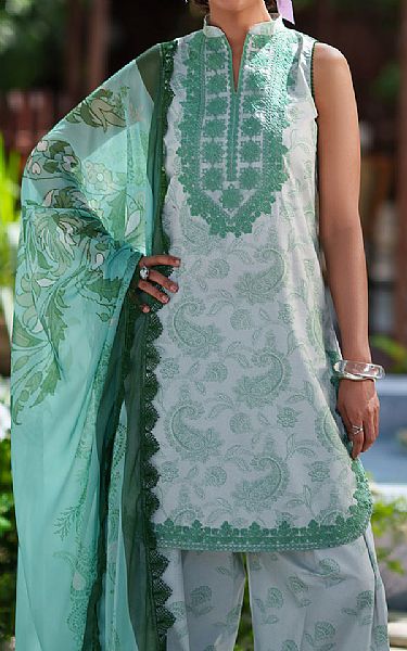 Saira Rizwan Light Grey/Sea Green Lawn Suit | Pakistani Lawn Dress in USA- Image 2