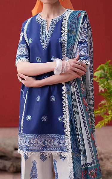 Saira Rizwan Navy Blue/Off White Lawn Suit | Pakistani Lawn Dress in USA- Image 2