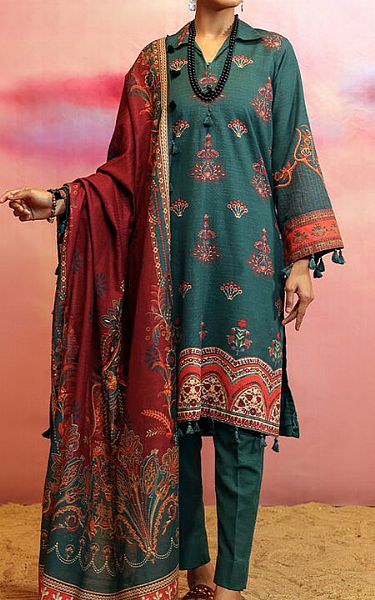 Salitex Teal Khaddar Suit | Pakistani Winter Dresses- Image 1