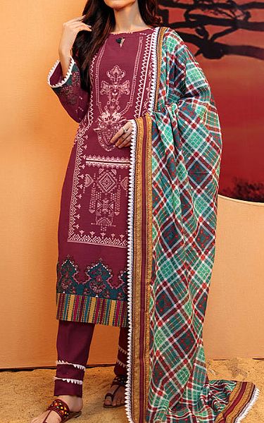 Salitex Crimson Khaddar Suit | Pakistani Winter Dresses- Image 1