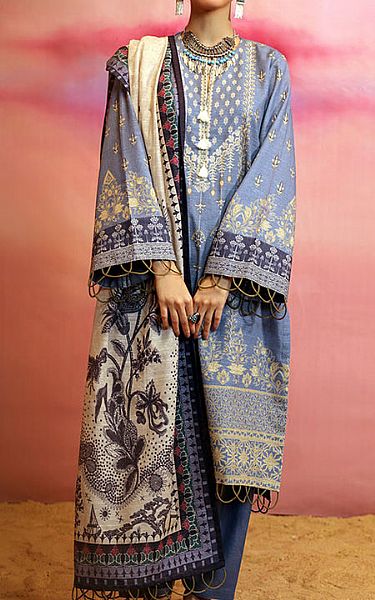Salitex Baby Blue Khaddar Suit | Pakistani Dresses in USA- Image 1