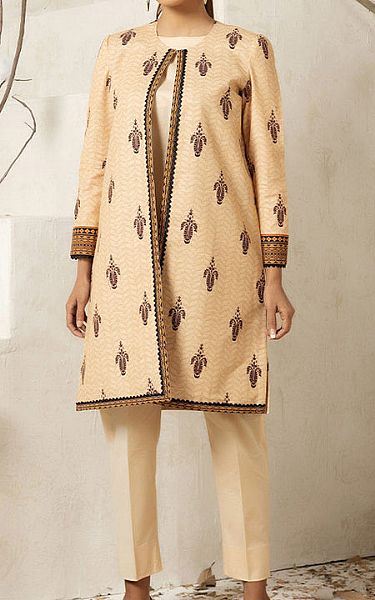 Salitex Sand Gold Khaddar Kurti | Pakistani Winter Dresses- Image 1