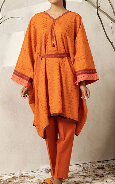 Salitex Safety Orange Khaddar Kurti | Pakistani Winter Dresses- Image 1