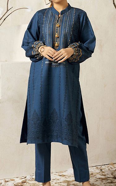 Salitex Denim Blue Khaddar Kurti | Pakistani Winter Dresses- Image 1