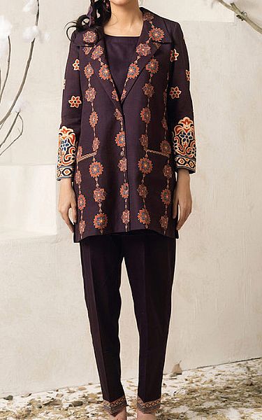 Salitex Brownish Purple Khaddar Kurti | Pakistani Winter Dresses- Image 1
