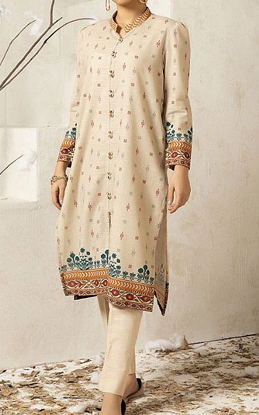 Salitex Ivory Khaddar Kurti | Pakistani Winter Dresses- Image 1