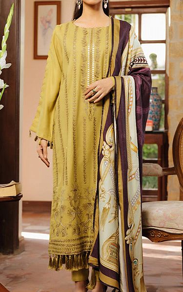 Salitex Jasmine Yellow Leather Suit | Pakistani Winter Dresses- Image 1