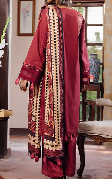 Salitex Red Leather Suit | Pakistani Winter Dresses- Image 2