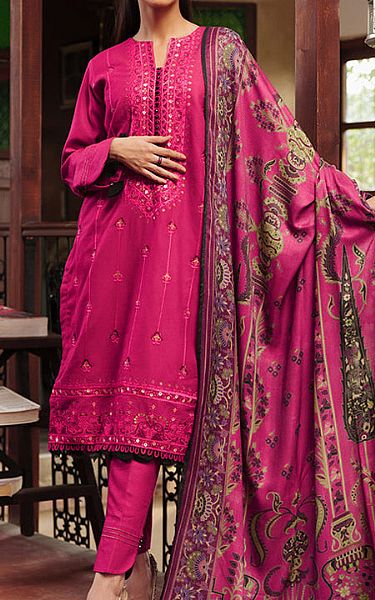 Salitex Magenta Leather Suit | Pakistani Winter Dresses- Image 1