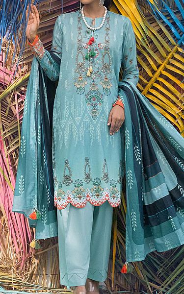 Salitex Sky Blue Lawn Suit | Pakistani Dresses in USA- Image 1