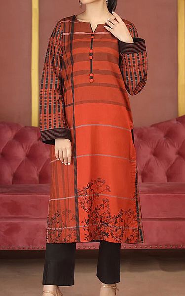 Salitex Cinnabar Red Lawn Kurti | Pakistani Dresses in USA- Image 1