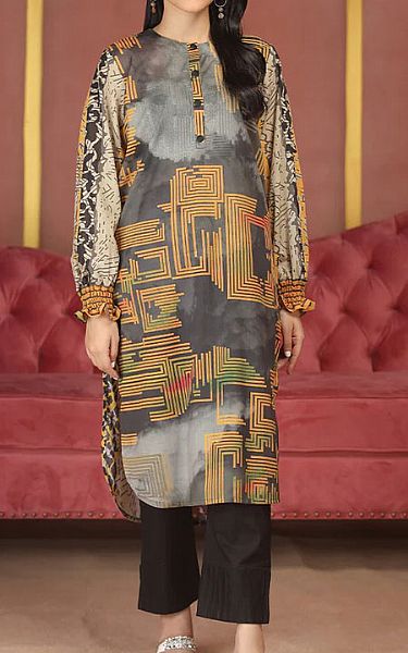 Salitex Dark Grey Lawn Kurti | Pakistani Dresses in USA- Image 1