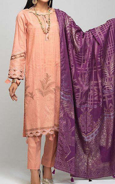 Salitex Peach Jacquard Suit | Pakistani Dresses in USA- Image 1