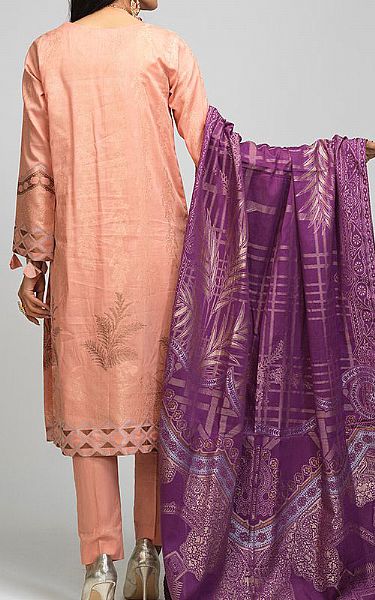 Salitex Peach Jacquard Suit | Pakistani Dresses in USA- Image 2