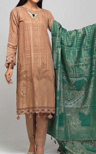 Salitex Fallow Brown Jacquard Suit | Pakistani Dresses in USA- Image 1