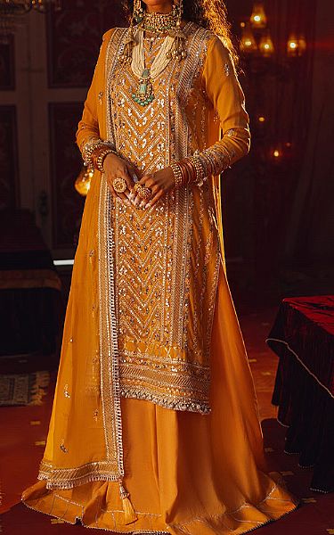 Salitex Mustard Chiffon Suit | Pakistani Embroidered Chiffon Dresses- Image 1