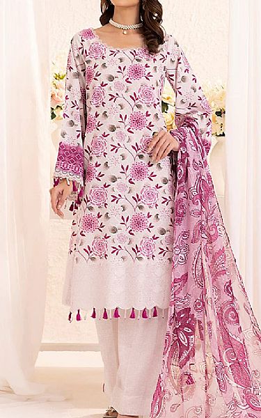 Salitex Off White/Floral Pink Lawn Suit | Pakistani Lawn Dress in USA- Image 1
