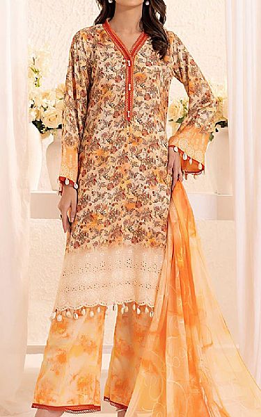 Salitex Pale Orange/Ivory Lawn Suit | Pakistani Lawn Dress in USA- Image 1