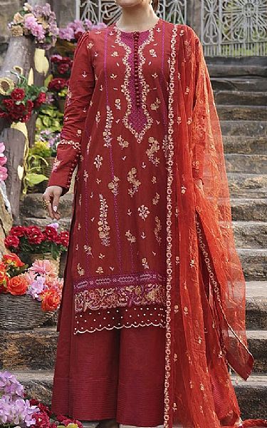 Salitex Dusty Red Cambric Suit | Pakistani Winter Dresses in USA- Image 1