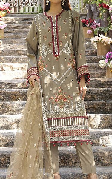 Salitex Pale Oyster Cambric Suit | Pakistani Winter Dresses in USA- Image 1
