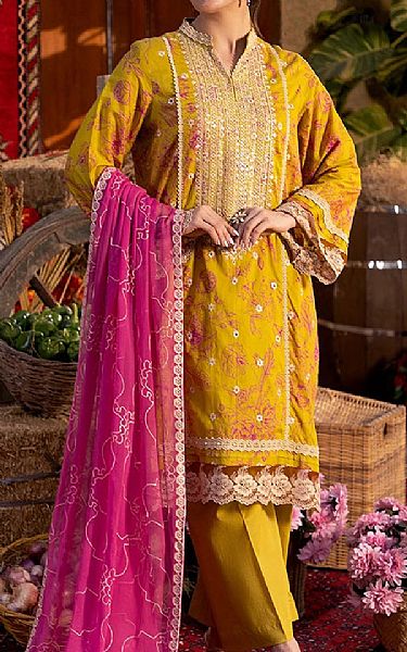 Salitex Golden Yellow Cambric Suit | Pakistani Winter Dresses in USA- Image 1