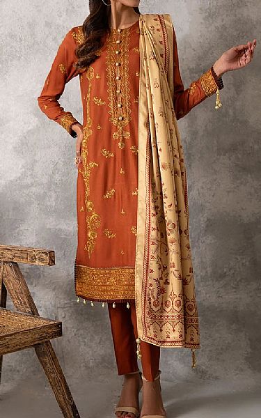 Salitex Bright Orange Cottel Suit | Pakistani Winter Dresses in USA- Image 1