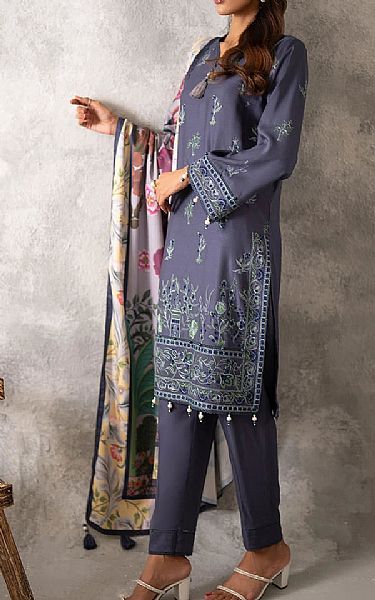 Salitex Oxford Blue Cottel Suit | Pakistani Winter Dresses in USA- Image 2