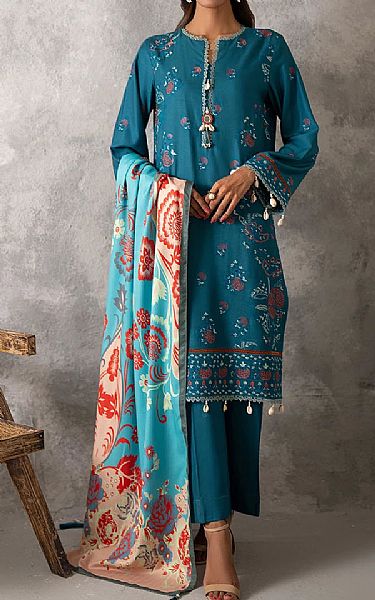 Salitex Dark Turquoise Cottel Suit | Pakistani Winter Dresses in USA- Image 1