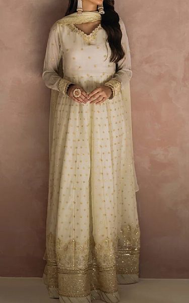Salitex Off White Chiffon Suit | Pakistani Embroidered Chiffon Dresses USA- Image 1