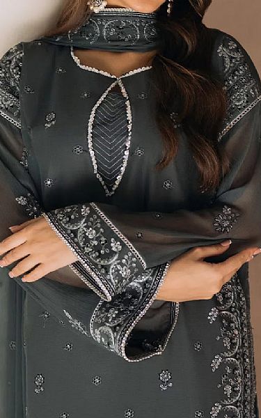 Salitex Charcoal Grey Chiffon Suit | Pakistani Embroidered Chiffon Dresses USA- Image 3