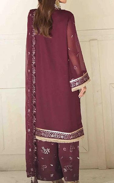 Salitex Wine Berry Chiffon Suit | Pakistani Embroidered Chiffon Dresses USA- Image 2