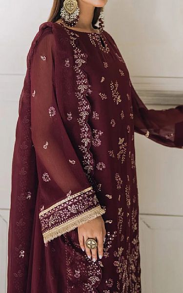 Salitex Wine Berry Chiffon Suit | Pakistani Embroidered Chiffon Dresses USA- Image 3