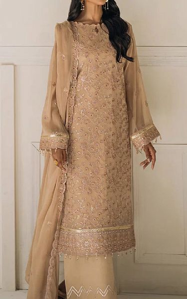 Salitex Tan Chiffon Suit | Pakistani Embroidered Chiffon Dresses USA- Image 1