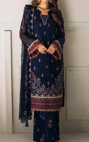 Salitex Navy Chiffon Suit | Pakistani Embroidered Chiffon Dresses USA- Image 1
