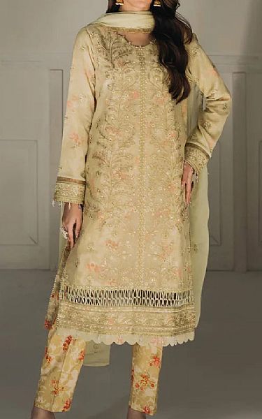 Salitex Light Golden Chiffon Suit | Pakistani Embroidered Chiffon Dresses USA- Image 1