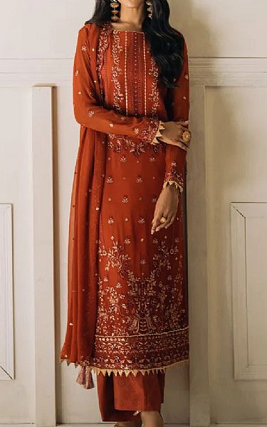 Salitex Rust Chiffon Suit | Pakistani Embroidered Chiffon Dresses USA- Image 1