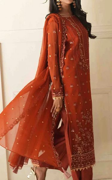 Salitex Rust Chiffon Suit | Pakistani Embroidered Chiffon Dresses USA- Image 2